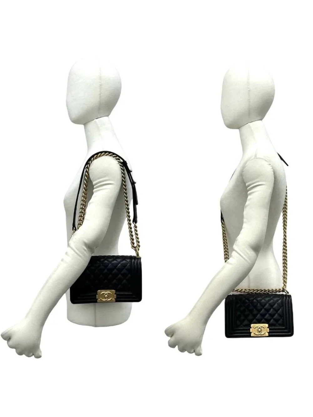 Chanel Boy CC Logo Caviar Leather Shoulder Bag Black